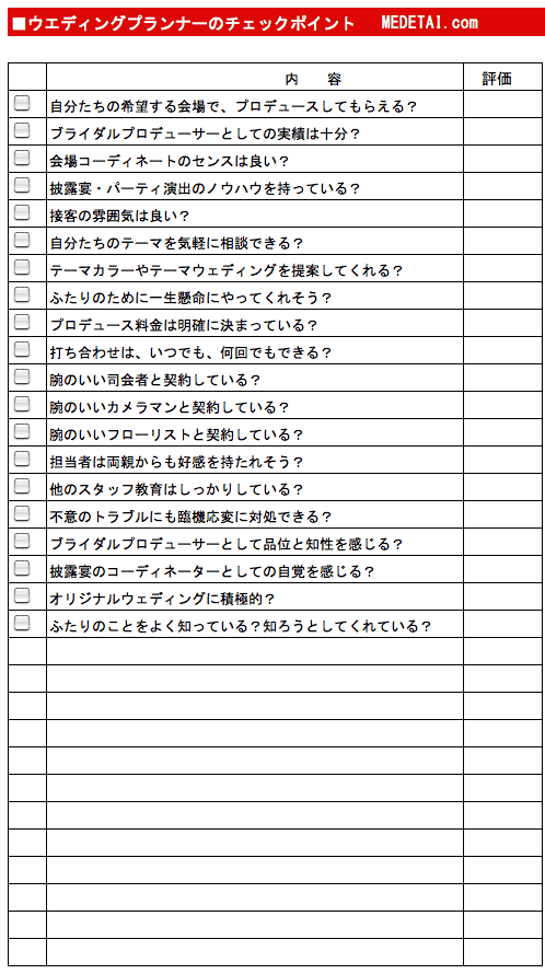 ウエディングプランナーのチェックポイント